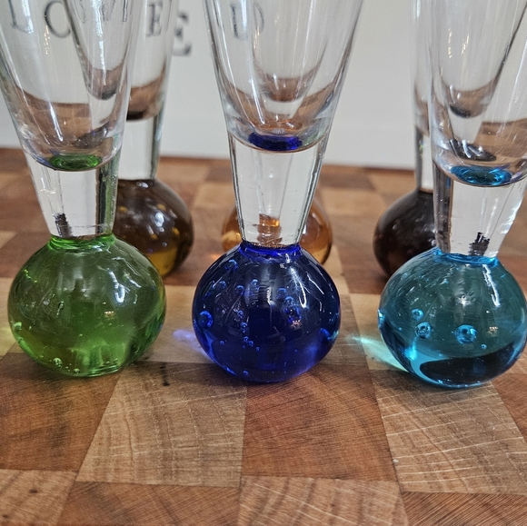 Set of 6 Vintage Bubble Ball Base Bullicante Shot Cordial Glasses MCM Bar Cart - Picture 7 of 11